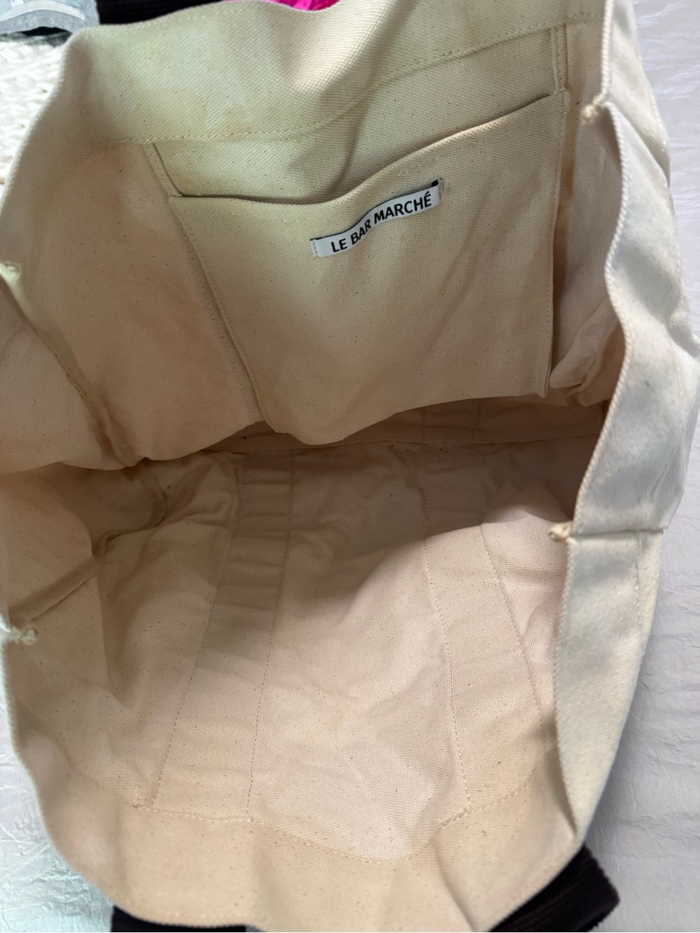 Canvas Tote Bag with Dark Brown Straps - Neutral Cream - Picture 3 of 4